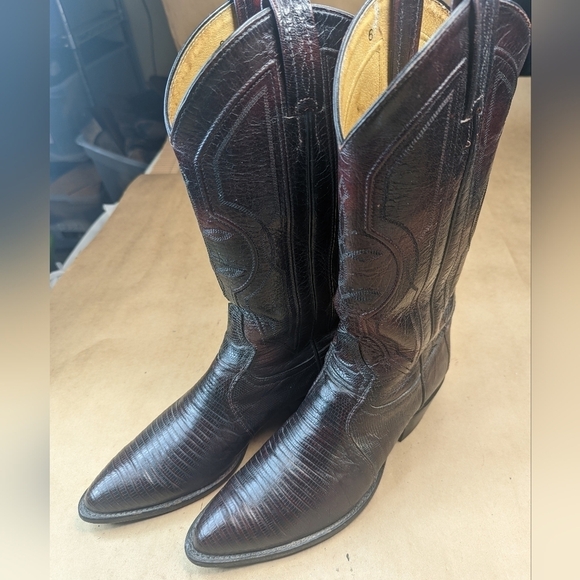 Tony Lama boots men's size 7.5D Exotic Genuine Black Cherry Teju Lizard Classic - Picture 3 of 12